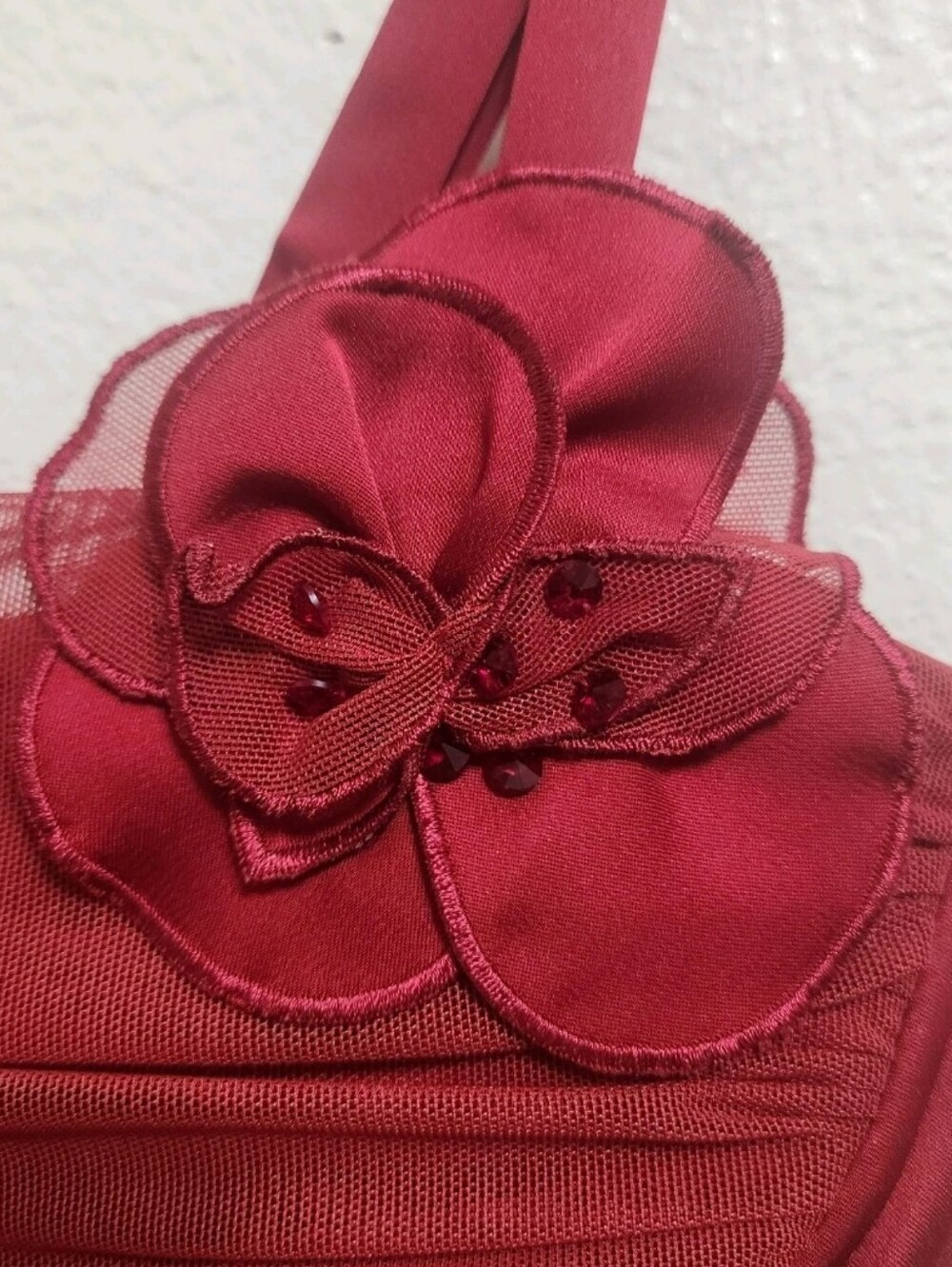 💐Vtg Y2K BCBG MAXAZRIA Runway Collection Dress 10 Burgundy Ruched Mesh Flower - Picture 6 of 16